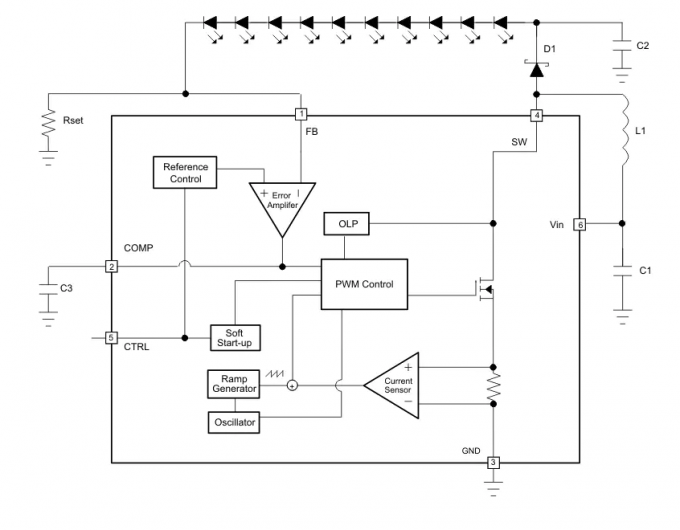 Les IC ébrèchent le régulateur PWM survolteur de C.C de C.C de sortie du conducteur TPS61161DRVR 1 de LED obscurcissant 700mA 0