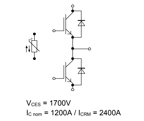 Pont 1700V 1200A 20mW 0 d'arrêt de champ de fossé des modules FF1200R17IP5PBPSA1 d'IGBT demi