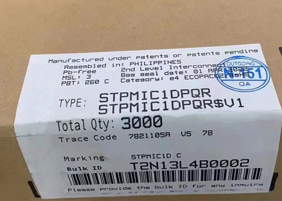 Puce de circuit intégré STPMIC1DPQR avec une plage de tension d'entrée de 2,8 V à 5,5 V, 5,2 V, boost SMPS et commutateur de puissance de 500 mA/1000 mA