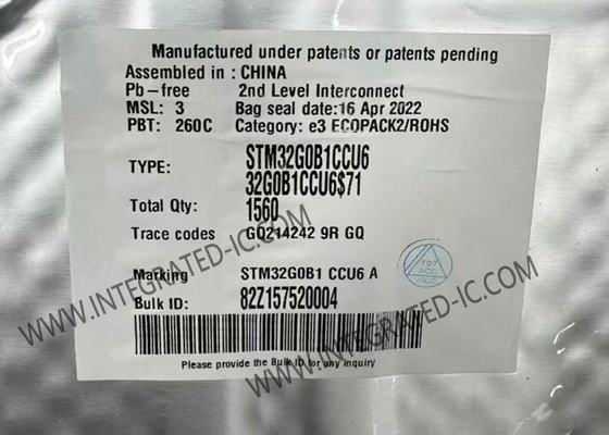 Microcontrôleurs incorporés à un noyau IC du microcontrôleur MCU STM32G0B1CCU6