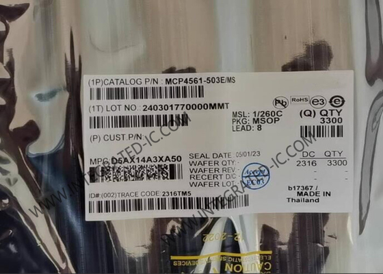 Circuit intégré MCP4561-503E/MS, potentiomètres numériques, 8 bits, POT numérique unique