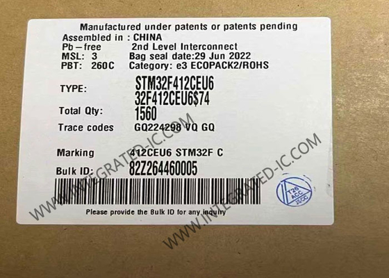 STM32F412CEU6 Microcontrôleur MCU 100MHz Microcontrôleur 32 bits IC UFQFPN48 MCU intégré
