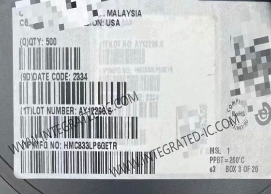 Circuit intégré HMC833LP6GETR, PLL avec une plage de 25 MHz à 6 GHz, un taux de détecteur de phase de 100 MHz et un boîtier SMT à 40 broches de 6x6 mm