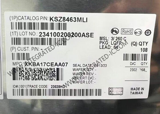 Ethernet IC KSZ8463MLI-TR Commutateur Ethernet à trois ports avec fibre LQFP64