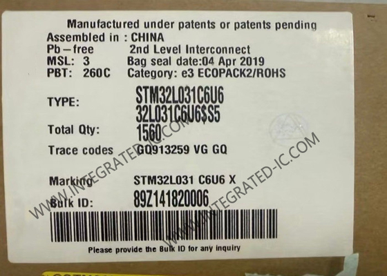 STM32L031C6U6 Microcontrôleur MCU 32 bits MCU 32KB Flash ARM Microcontrôleur UFQFN48