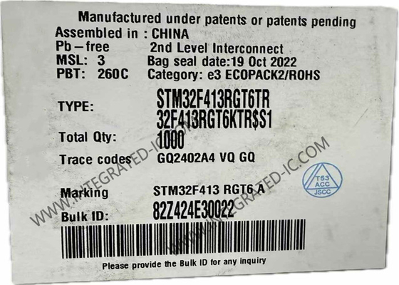 Le microcontrôleur MCU STM32F413RGT6 a inclus le paquet des microcontrôleurs 64-LQFP