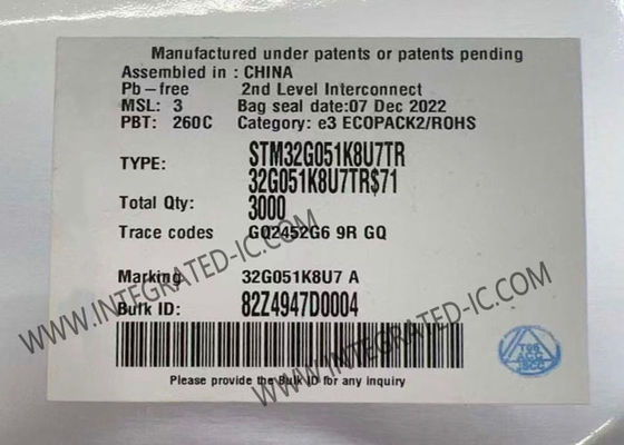 Microcontrôleur STM32G051K8U7TR MCU 32 bits 64 MHz ARM Cortex-M0+ avec 30 E/S et alimentation 1,7 V ~ 3,6 V