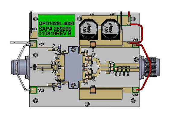 QPD1025LEVB1 Solutions embarquées 1800W 65V Transistor GaN à adaptation d'impédance RF, carte d'évaluation
