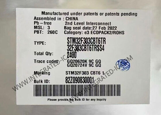 Microcontrôleur 32 bits STM32F303CBT6TR avec un cœur ARM Cortex-M4 de 72 MHz et une mémoire flash de 128 KB