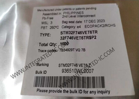 MCU microcontrôleur 32 bits STM32F746VET6TR avec un noyau ARM Cortex-M7 de 216 MHz et une mémoire flash de 512 KB