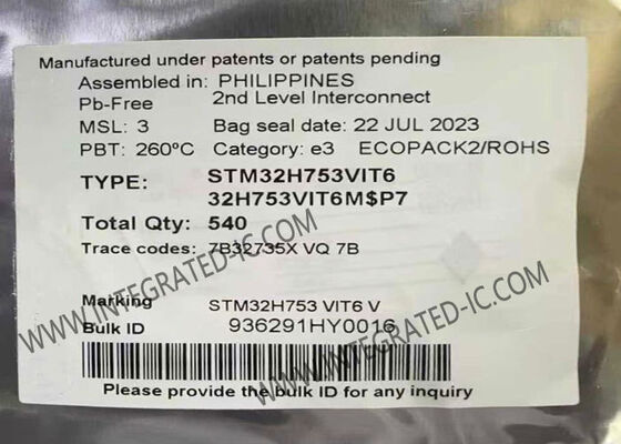 Microcontrôleur STM32H753VIT6 MCU 480MHz ARM Cortex avec 2 contrôleurs CAN en boîtier 100-LQFP