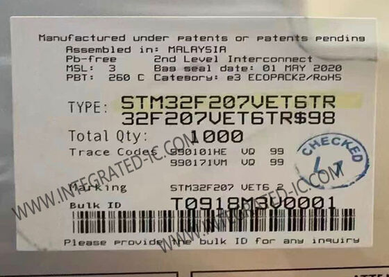 Microcontrôleur STM32F207VET6TR MCU ARM Cortex-M3 120MHz 512 Ko Flash Boîtier 100-LQFP