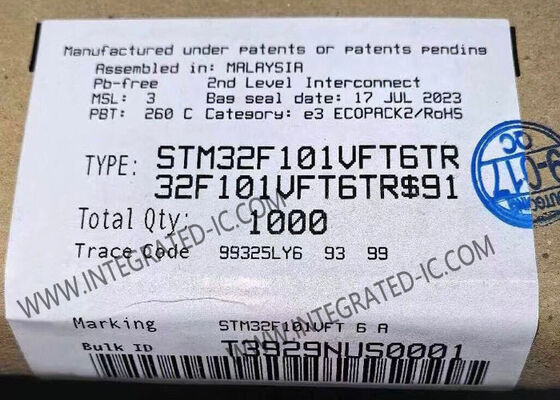 Microcontrôleur MCU STM32F101VFT6TR avec cœur ARM Cortex-M3 à 36 MHz et mémoire Flash de 768 Ko