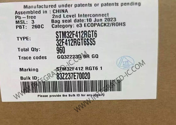 Microcontrôleur STM32F412RGT6 MCU 100 MHz 32 bits ARM Cortex-M4 microcontrôleurs IC LQFP-64