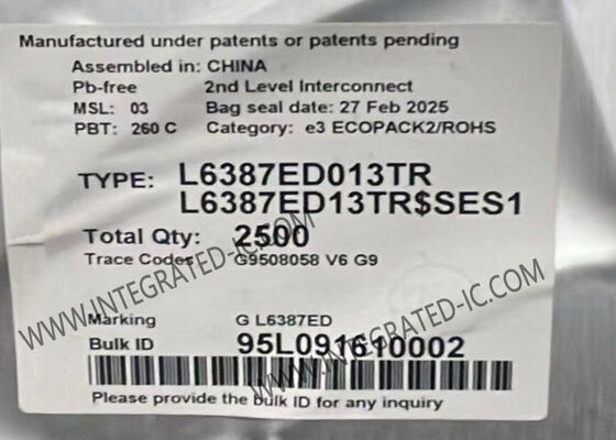 L6387ED013TR puce de circuit intégré 600V haut voltage haut et bas côté pilote avec 400mA, 650mA courant