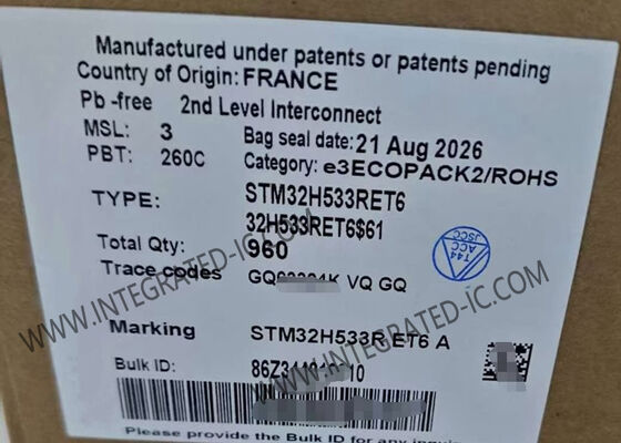 STM32H533RET6 Microcontrôleur MCU à bras haute performance Cortex-M33 MCU avec processeur de 250 MHz